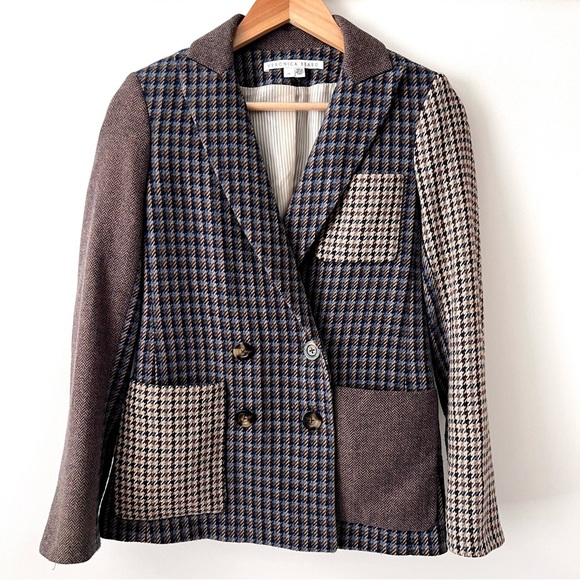 VERONICA BEARD | Faustine Dickey Houndstooth Mixed Media Jacket Blue Multi 00 - Picture 7 of 14